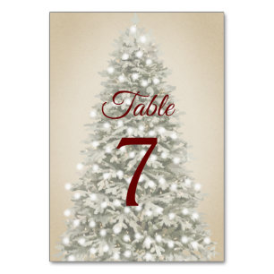 Watercolor Christmas Tree on Kraft Wedding Table Number