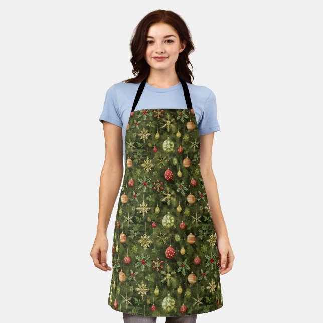  Watercolor  Christmas tree ornament Apron (Worn)