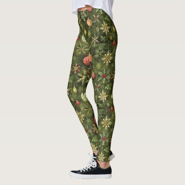  Watercolor  Christmas tree ornament Leggings (Left)