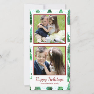 Watercolor Christmas Tree Pattern Holiday Card