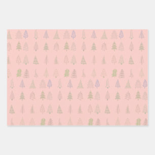 Watercolor Christmas Tree Pattern Merry Christmas Wrapping Paper Sheet