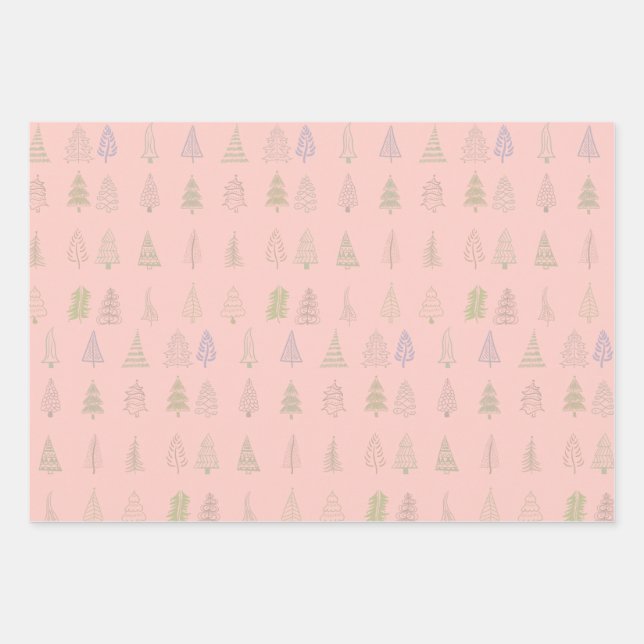 Watercolor Christmas Tree Pattern Merry Christmas Wrapping Paper Sheet (Front)