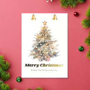 Watercolor Christmas Tree, Personalized Foil Greeting Card