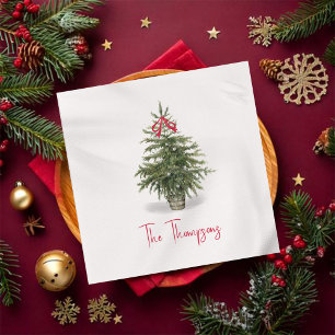 Watercolor Christmas Tree Personalized Napkin