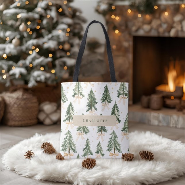 Watercolor Christmas Tree Personalized Tote Bag (Creator Uploaded)