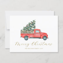 Watercolor Christmas Tree & Red Truck Merry X'mas