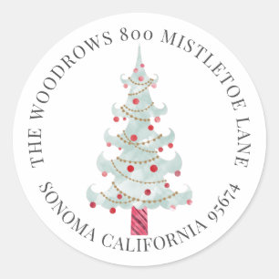 Watercolor Christmas tree Return Address Classic Round Sticker