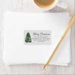Watercolor Christmas Tree Return Address Label<br><div class="desc">Rustic elegant "Merry Christmas" holiday card address label design features a rustic chic white wood grain background with a simple watercolor painted Christmas pine tree. Personalize the charcoal grey wording with a custom greeting and your return address text.</div>
