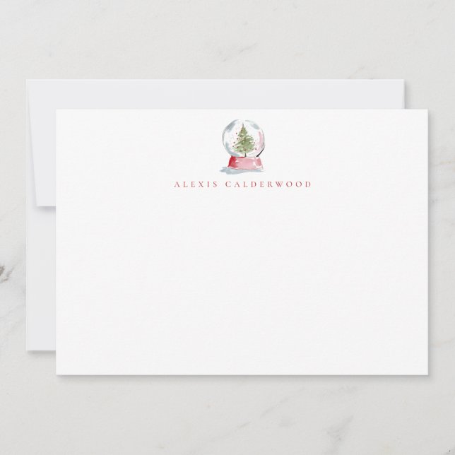 Watercolor Christmas Tree Snow Globe Holiday Card (Front)