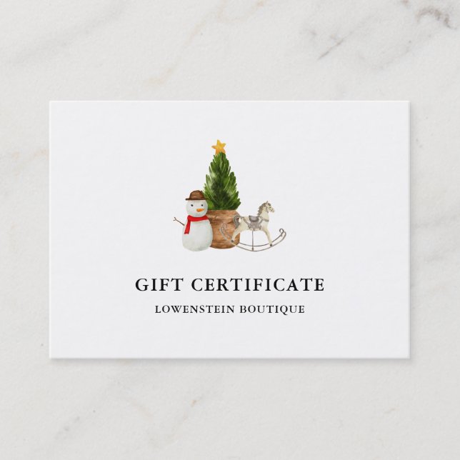Watercolor Christmas Tree Snowman Certificat cadea (Devant)