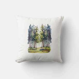 Watercolor Christmas Tree Throw Pillow