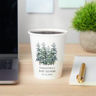 Watercolor Christmas Tree Winter Baby Shower  Paper Cups