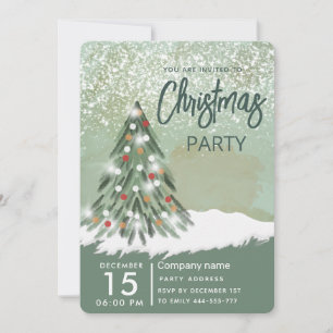 Watercolor Christmas tree winter Christmas party Invitation