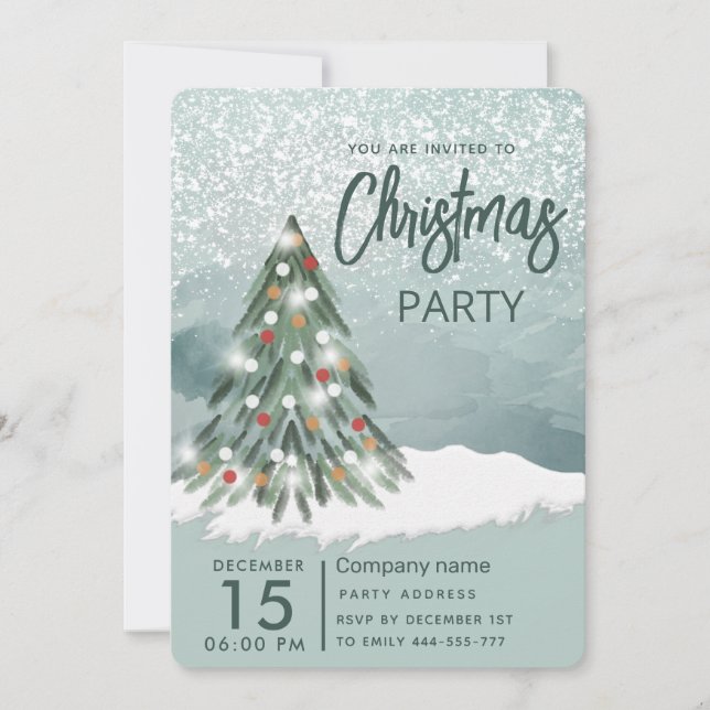 Watercolor Christmas tree winter Christmas party  Invitation (Front)