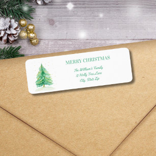 Watercolor Christmas Tree With Gold Snow