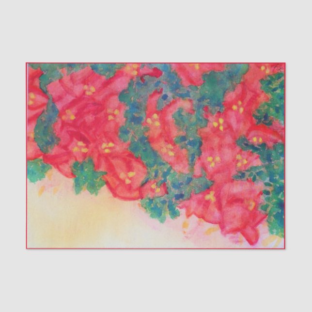 Watercolor Christmas Tree with Poinsettias Tissue Paper (Front)