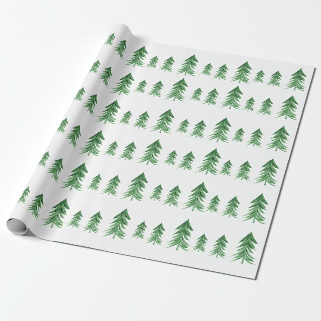Watercolor Christmas Tree Wrapping Paper (Unrolled)