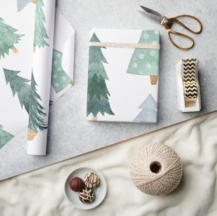 Watercolor Christmas Tree Wrapping Paper
