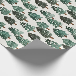 Watercolor Christmas Tree Wrapping Paper in Green