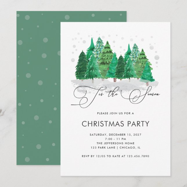 Watercolor Christmas Trees Christmas Party Invitation (Front/Back)