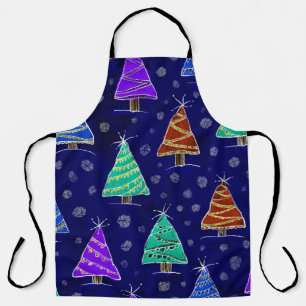 Watercolor Christmas Trees: Forest Pattern. Apron