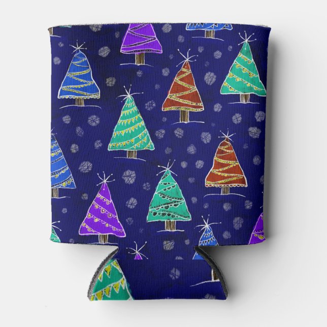 Watercolor Christmas Trees: Forest Pattern. Can Cooler (Front)