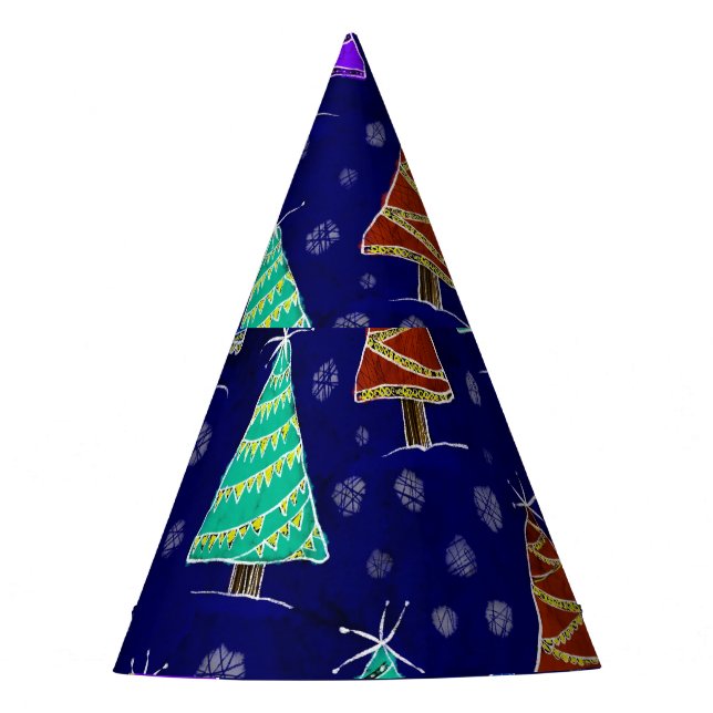 Watercolor Christmas Trees: Forest Pattern. Party Hat (Front)