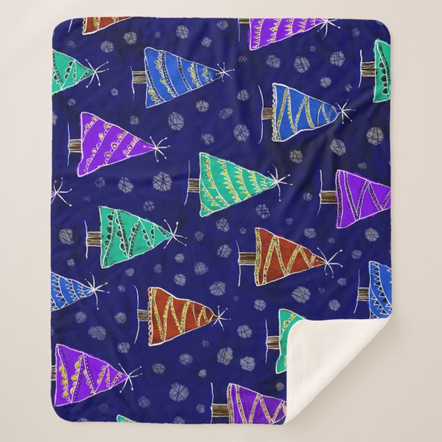 Watercolor Christmas Trees: Forest Pattern. Sherpa Blanket (Front)