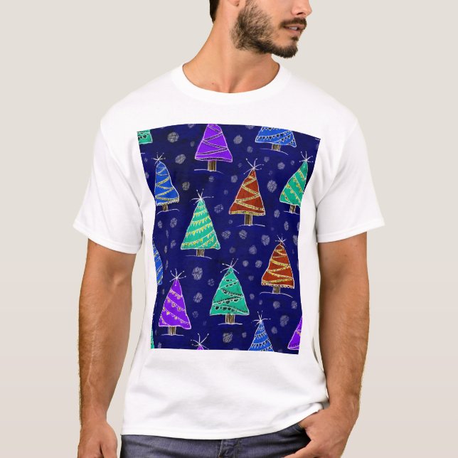 Watercolor Christmas Trees: Forest Pattern. T-Shirt (Front)