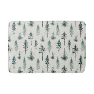 Watercolor Christmas Trees Holiday Pattern Bath Mat