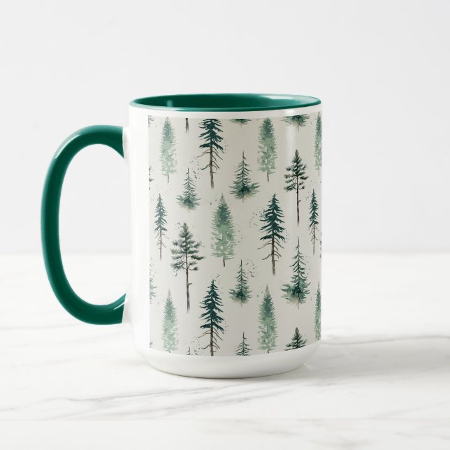 Watercolor Christmas Trees Holiday Pattern Mug (Left)