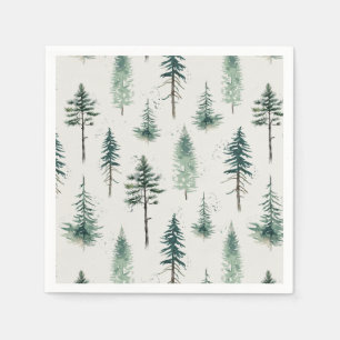 Watercolor Christmas Trees Holiday Pattern Napkin