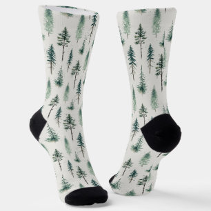 Watercolor Christmas Trees Holiday Pattern Socks