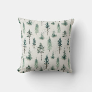 Watercolor Christmas Trees Holiday Pattern Throw Pillow