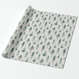 Watercolor Christmas Trees Holiday Pattern Wrapping Paper