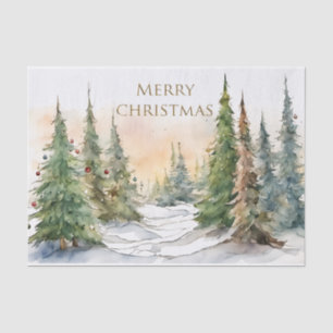 Watercolor Christmas Trees Merry Christmas Tissue Paper