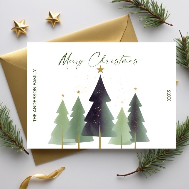 Watercolor Christmas Trees Minimalist Modern Green Invitation (Watercolor Christmas Trees Minimalist Modern Green Invitation)