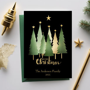 Watercolor Christmas Trees Minimalist Simple Black Holiday Card