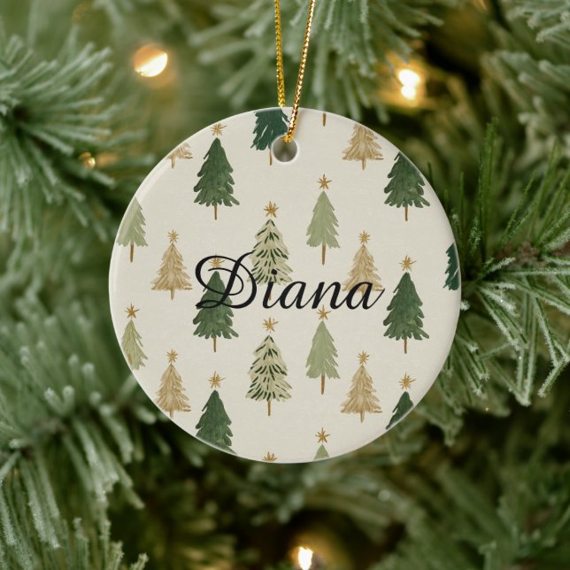 Watercolor Christmas Trees Personalized Ornament (Tree)