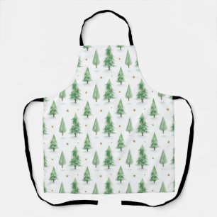 Watercolor Christmas Trees Seamless Pattern Apron