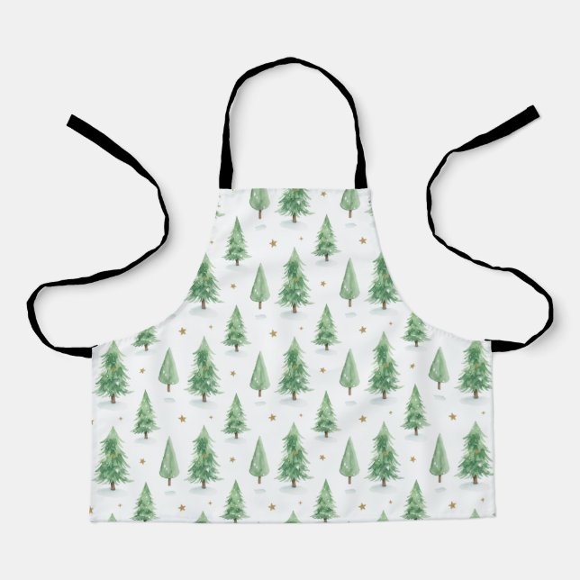 Watercolor Christmas Trees Seamless Pattern Apron (Front)