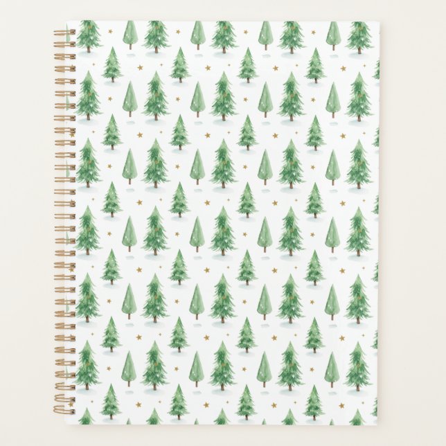 Watercolor Christmas Trees Seamless Pattern Planner (Front)