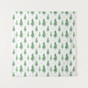 Watercolor Christmas Trees Seamless Pattern Tapestry