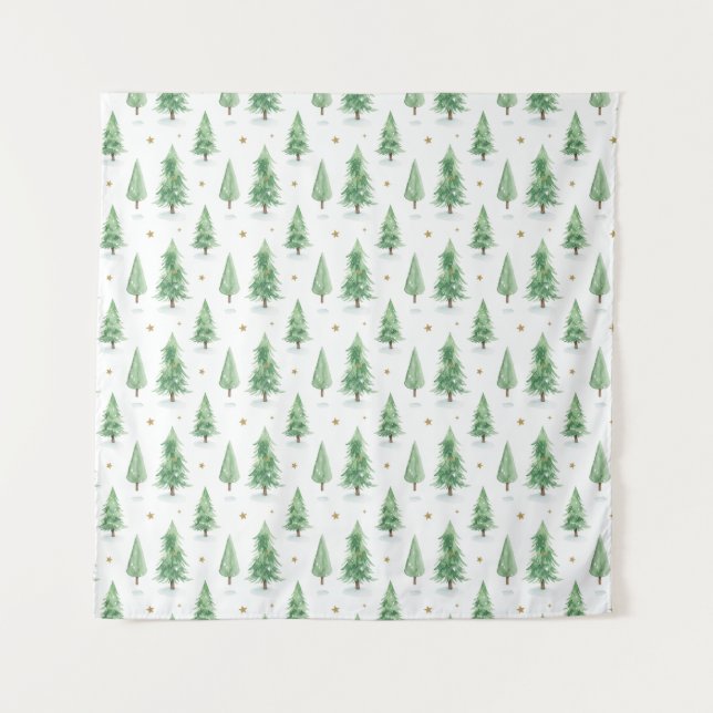 Watercolor Christmas Trees Seamless Pattern Tapestry (Front)