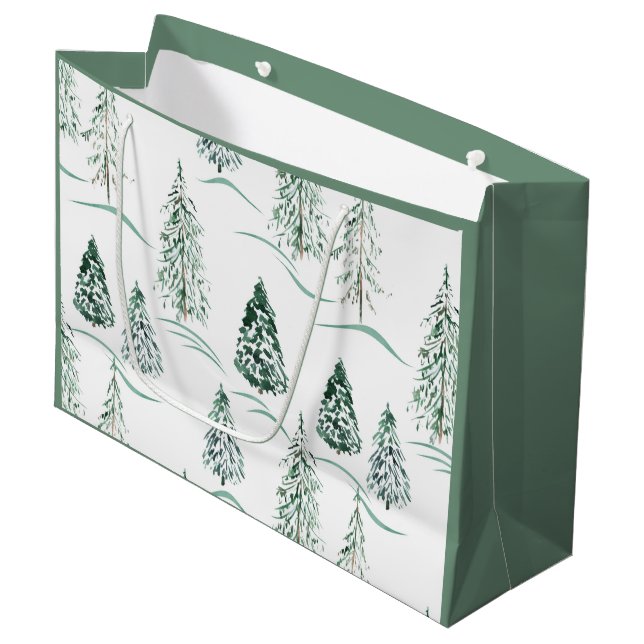 Watercolor Christmas trees. Winter forest.  Large Gift Bag (Front Angled)