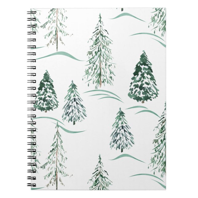 Watercolor Christmas trees. Winter forest.  Notebook (Front)