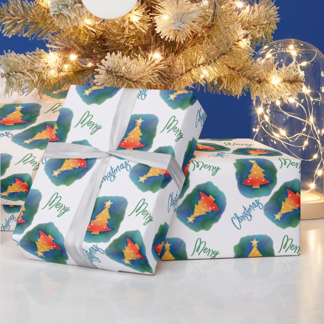 Watercolor Christmas Trees Wrapping Paper (Holidays)