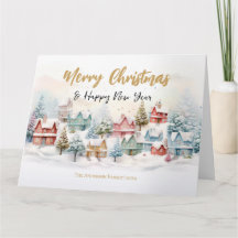 Watercolor Christmas Village Holiday Card