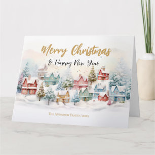 Watercolor Christmas Village Holiday Card