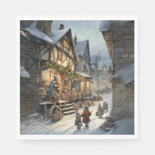 Watercolor Christmas Village Napkin